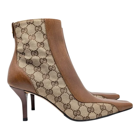 Vintage Gucci Tom Ford GG Monogram Square Toe Kitten Heel Ankle Boots Brown 9 - Picture 5 of 14